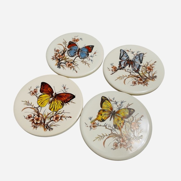 VTG 1970’s H R Johnson 6” Round Ceramic 4 Trivet Tile Wall Hangings, Coasters - Picture 2 of 11